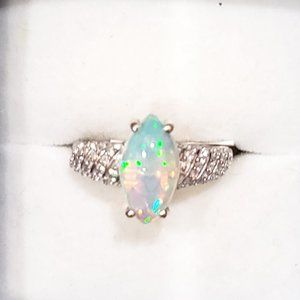 Sold!   Welo Opal and natural Zircon ring plat/over 925